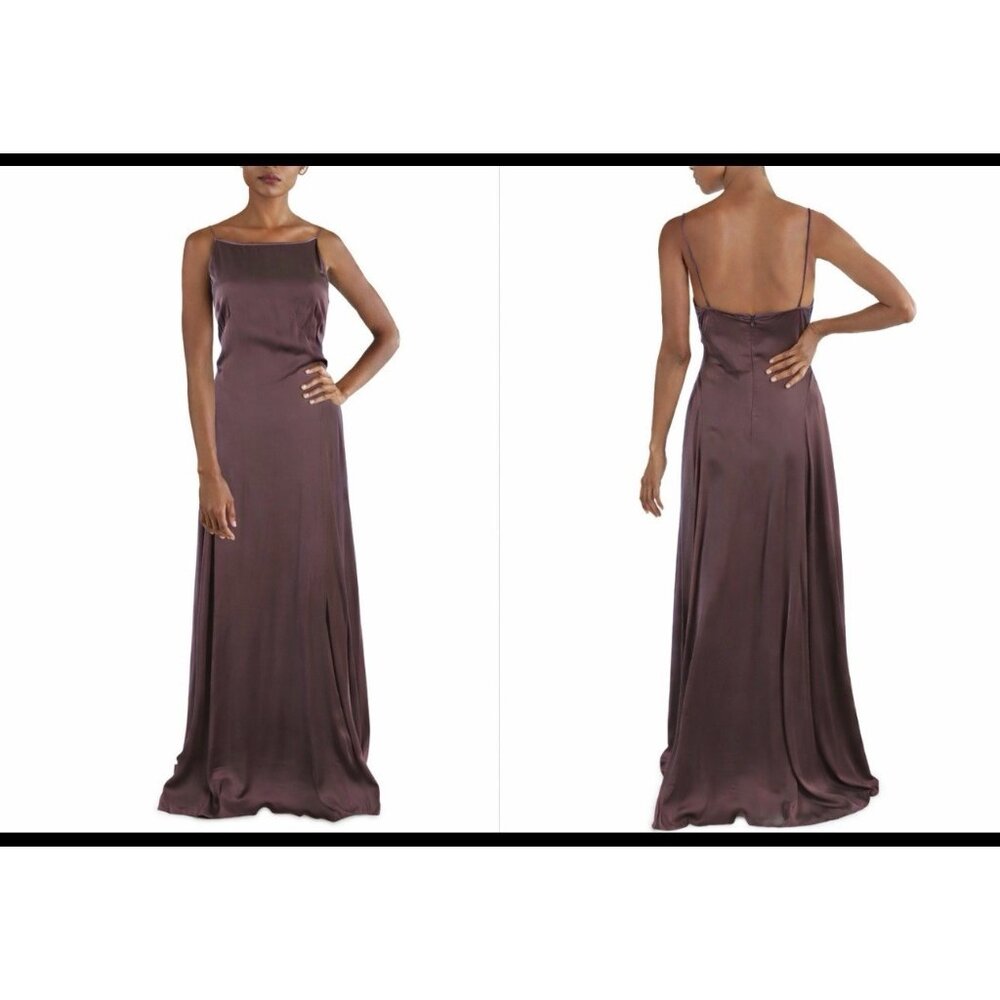 Donna Karan 10 Plum Brown Long Formal Party Cruise Silky Slip Gown $298 NWT